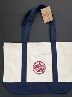Trader Joe’s Tote Bag Navy & Cream Canvas Tote Bag